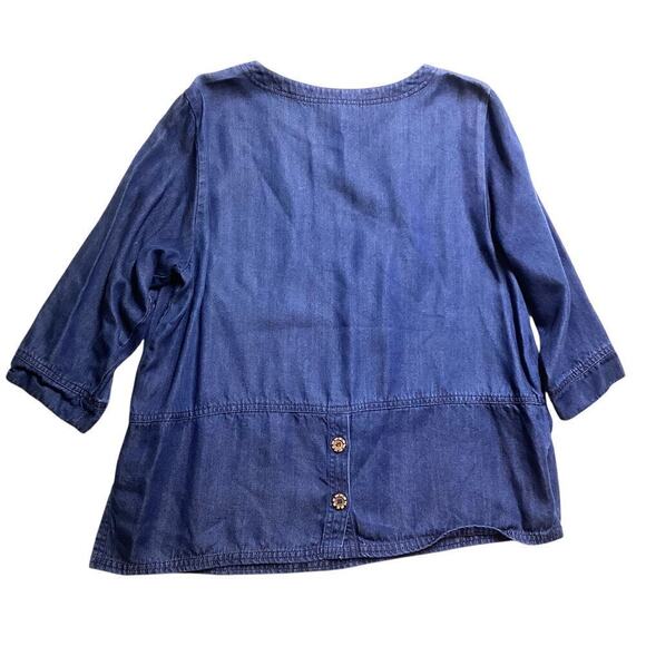 City Wear Lagenlook boxy top quarter sleeve V-neck Large blue - Picture 2 of 6